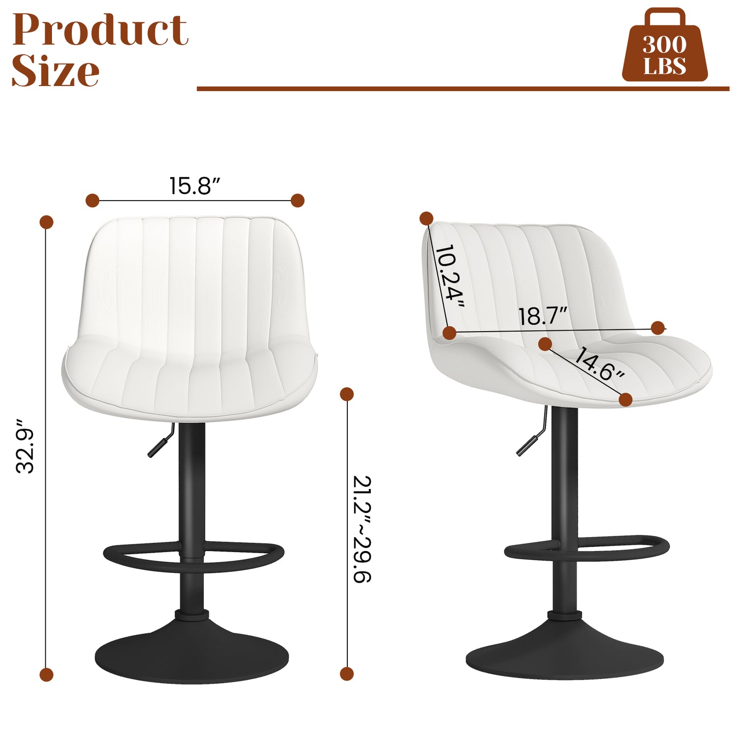 MIERES Modern Bar Stool Set of 2, Adjustable Faux Leather Upholstered Swivel Counter Stools, Counter Height Barstools with Back for Kitchen Island Design Furniture