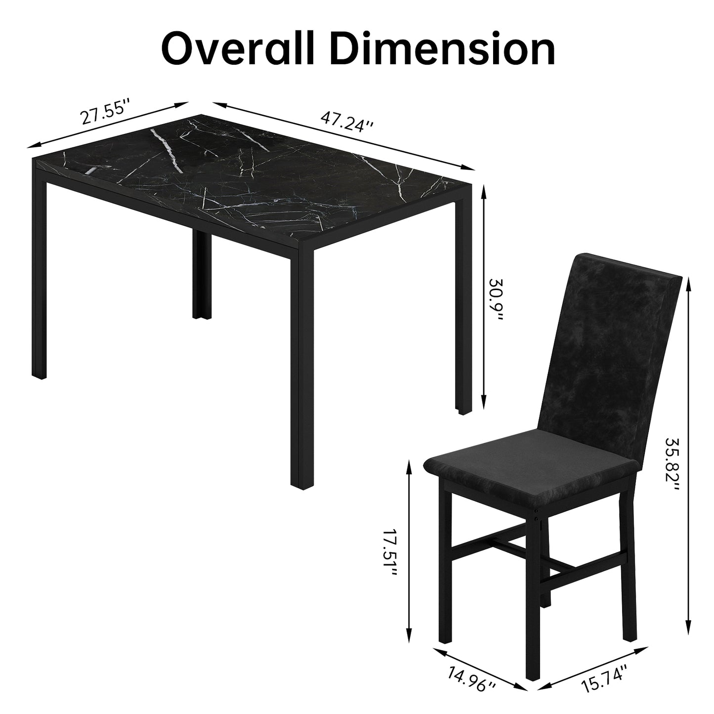 MIERES Products 5-Piece Marble Dining Set, Modern Kitchen Table and Chairs for Dining Room, Compact Space Saving Furniture, Dinette, 4 Upholstered Velvet Chairs