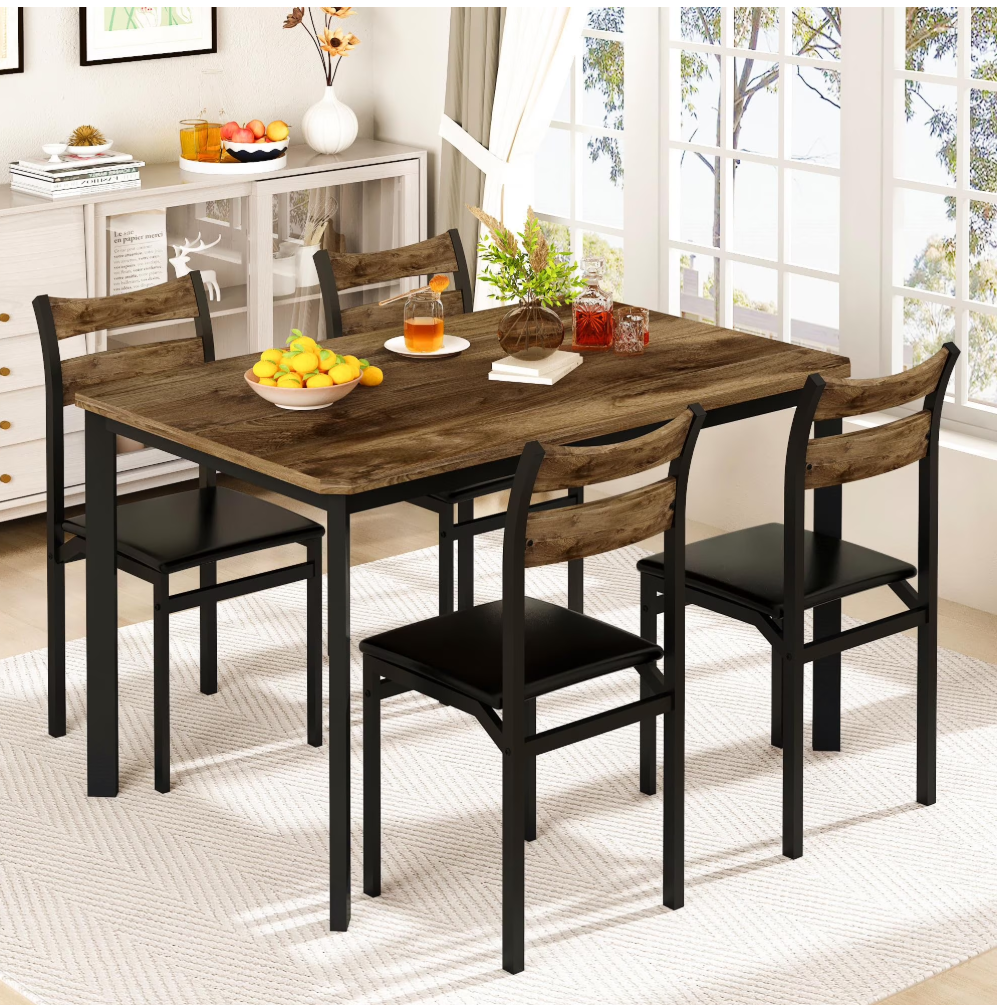 4-Piece Dining Set: Solid Wood Dining Table