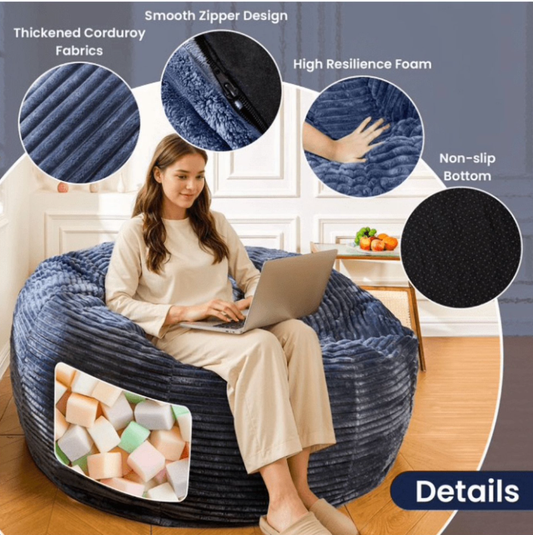 MIERES Bean Bag Sofa Chair with Handle,Lamb Fleece Beanbag Sofa for Adults,Striped Lazy Sofa Chair with Armrest,Lounger Chair for Reading Gaming Watching TV,Living Room,Bedroom,Blue