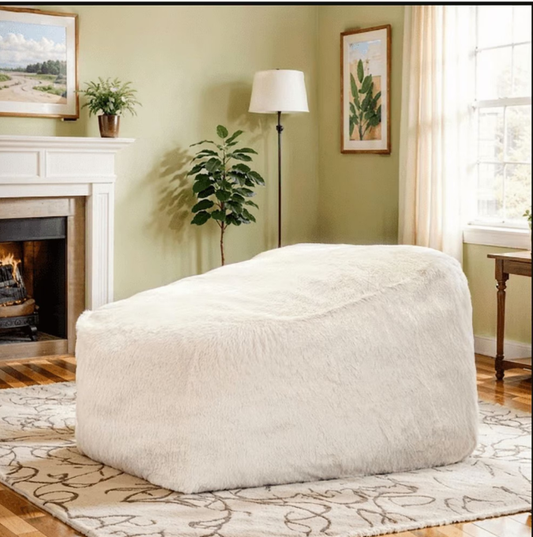 MIERES Bean Bag Sofa Chair with Handle,Lamb Fleece Beanbag Sofa for Adults,Striped Lazy Sofa Chair with Armrest,Lounger Chair for Reading Gaming Watching TV,Living Room,Bedroom,White
