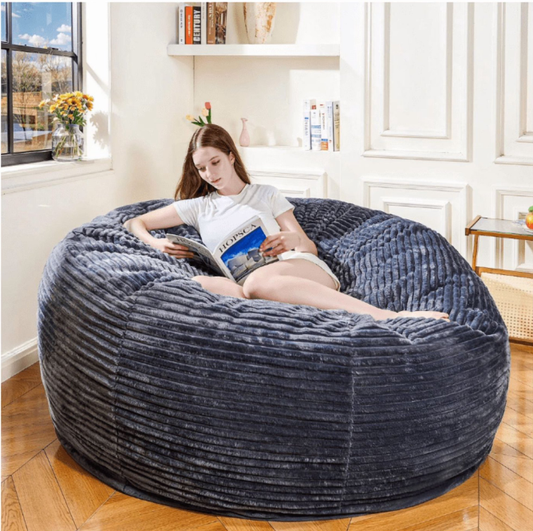 MIERES Bean Bag Sofa Chair with Handle,Lamb Fleece Beanbag Sofa for Adults,Striped Lazy Sofa Chair with Armrest,Lounger Chair for Reading Gaming Watching TV,Living Room,Bedroom,Blue 2
