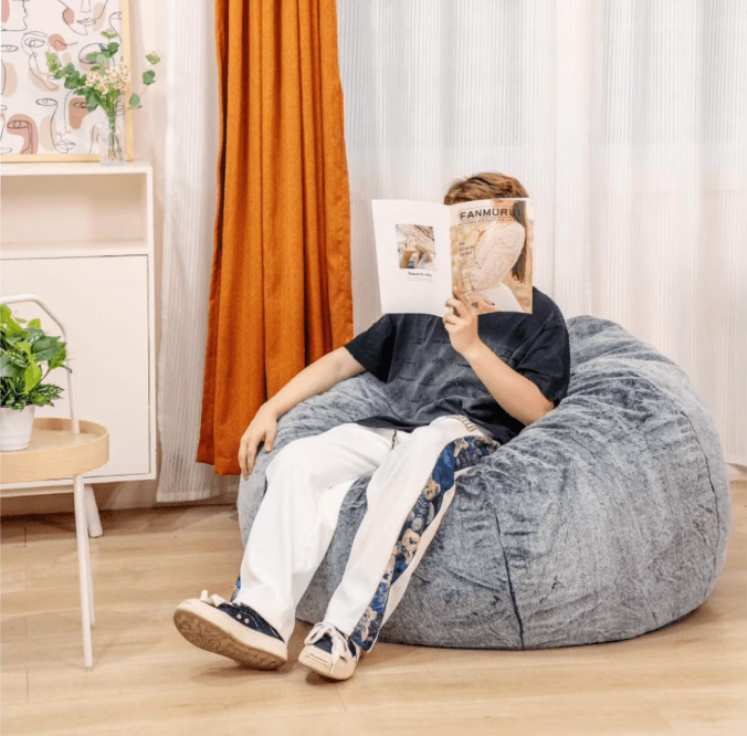 MIERES Bean Bag Sofa Chair with Handle,Lamb Fleece Beanbag Sofa for Adults,Striped Lazy Sofa Chair with Armrest,Lounger Chair for Reading Gaming Watching TV,Living Room,Bedroom,Gray