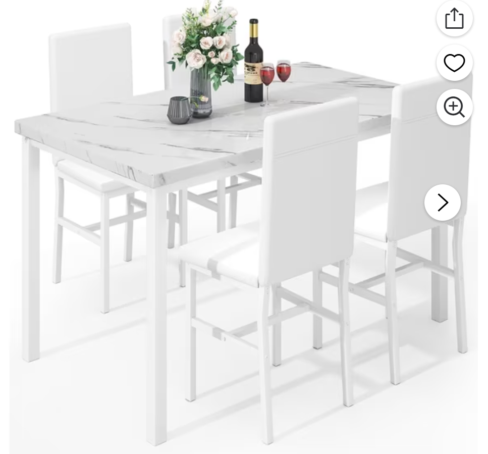 MIERES 5-Piece Dining Table Set for 4 with Faux