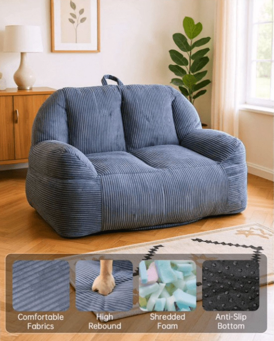 MIERES Plush Adult Bean Bag Chair with Headrest & Back Support,Tear Resistant Plush Fabric,Washable Cover,Comfy Lazy Lounge Chair for Indoor Use