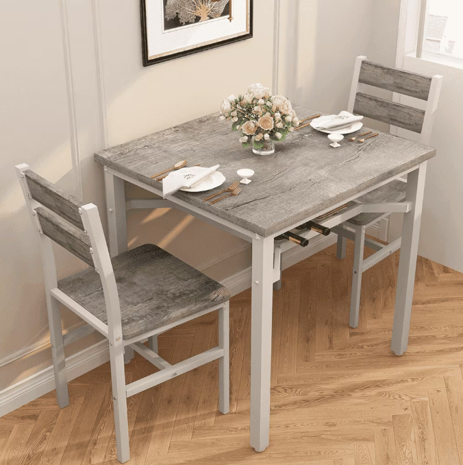 MIERES 2 Person Kitchen Dining Table Set with Storage Shelf, Small Wooden Dining Set for 2, Black