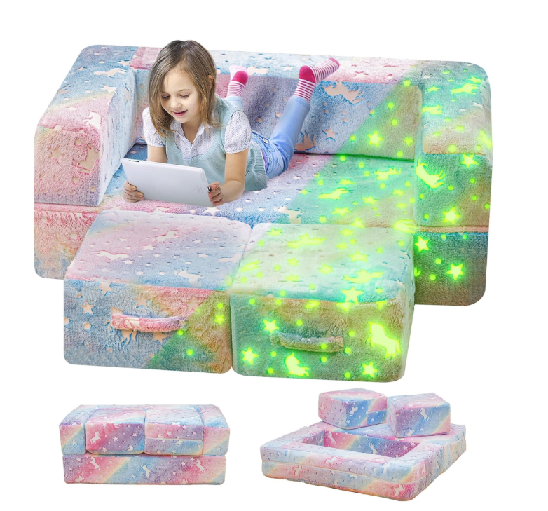 MIERES Modular Kids Play Couch, Glow in The Dark Kids Play Couch Toddler Couch,Kids Couch for palyroom, Convertible Baby Fold Out Play Foam and Floor Cushion for Bedroom