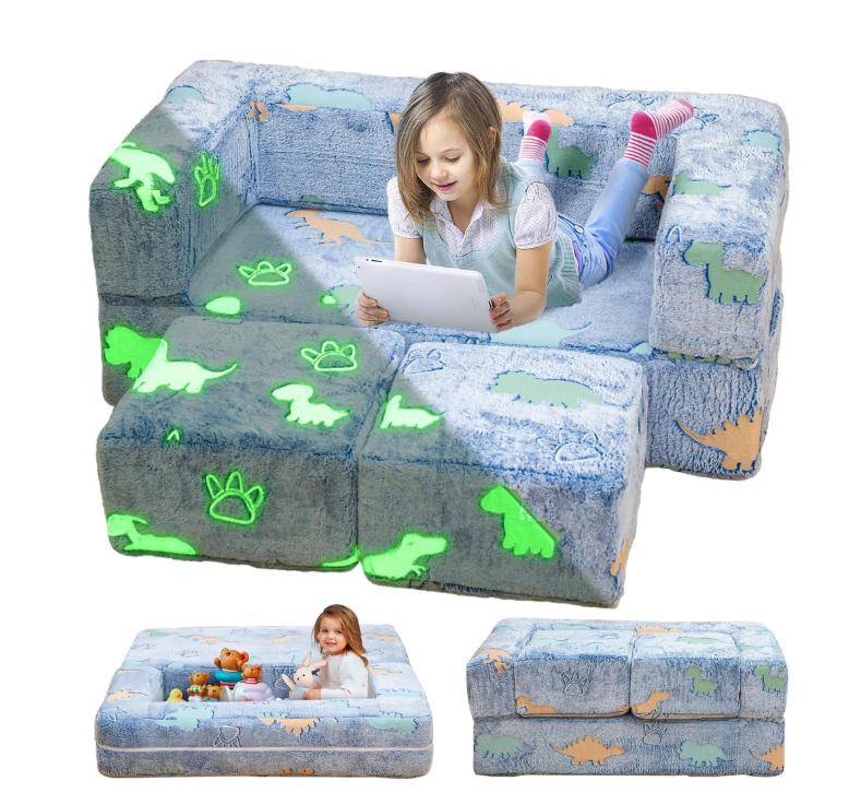 MIERES Modular Kids Play Couch, Glow in The Dark Kids Play Couch Toddler Couch,Kids Couch for palyroom, Convertible Baby Fold Out Play Foam and Floor Cushion for Bedroom