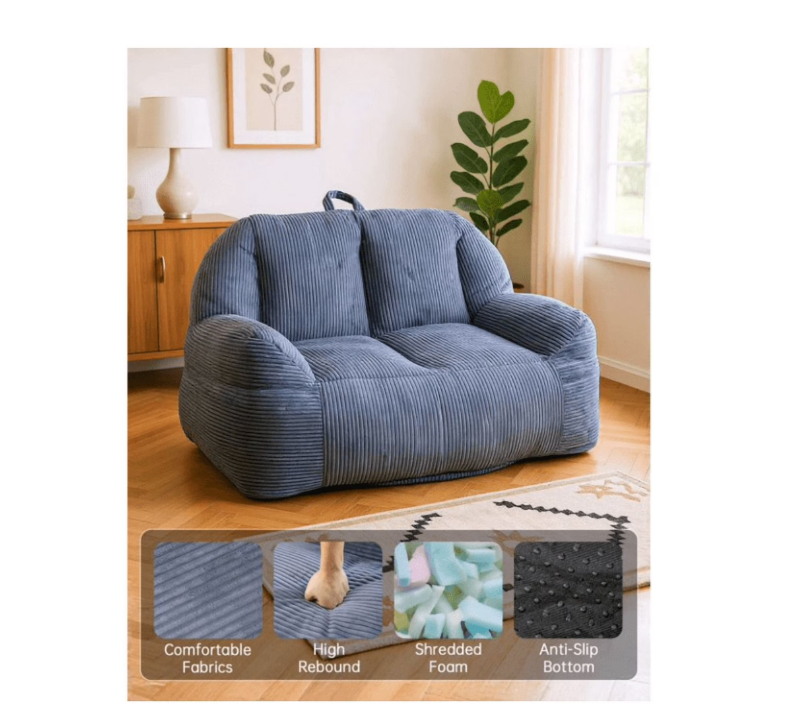 MIERES Plush Adult Bean Bag Chair with Headrest & Back Support,Tear Resistant Plush Fabric,Washable Cover,Comfy Lazy Lounge Chair for Indoor Use