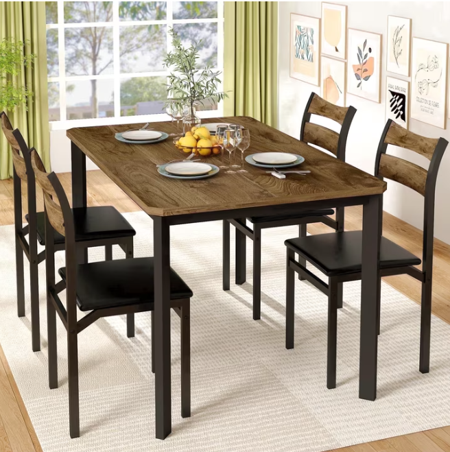 MIERES 5-Piece Dining Set: Solid Wood Dining Table with 4 PU Leather-Upholstered Chairs, Modern Dining Set, Small Dining Table, Ideal for Breakfast Nooks, Apartments, and Kitchens