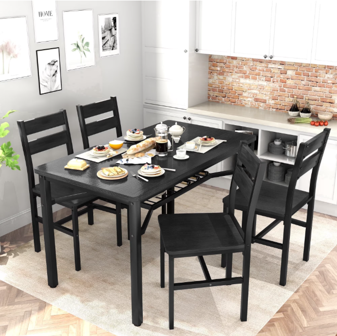 MIERES 5-Piece Dining Set: Solid Wood Dining Table with 4 PU Leather-Upholstered Chairs, Modern Dining Set, Small Dining Table, Ideal for Breakfast Nooks, Apartments, and Kitchens