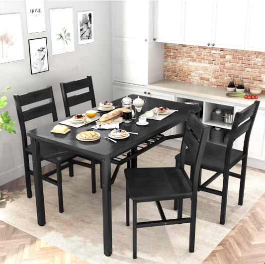 MIERES 5-Piece Dining Set: Solid Wood Dining Table with 4 PU Leather-Upholstered Chairs, Modern Dining Set, Small Dining Table, Ideal for Breakfast Nooks, Apartments, and Kitchens