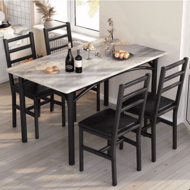 MIERES 5-Piece Dining Set: Solid Wood Dining Table with 4 PU Leather-Upholstered Chairs, Modern Dining Set, Small Dining Table, Ideal for Breakfast Nooks, Apartments, and Kitchens