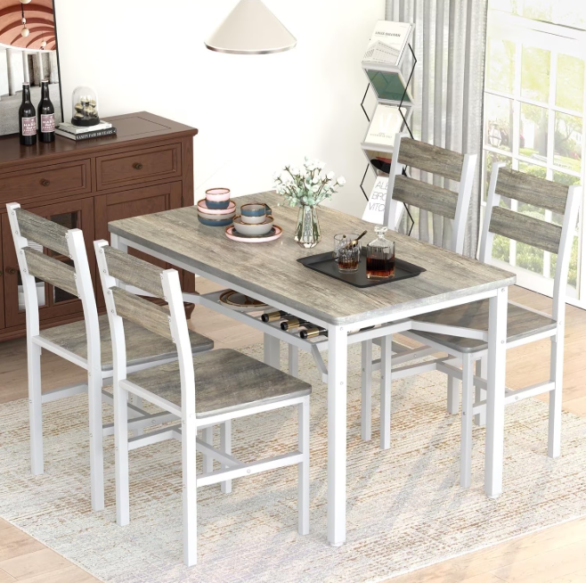 MIERES 5-Piece Dining Set: Solid Wood Dining Table with 4 PU Leather-Upholstered Chairs, Modern Dining Set, Small Dining Table, Ideal for Breakfast Nooks, Apartments, and Kitchens