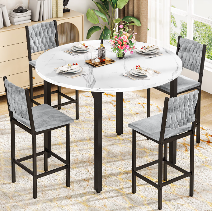 MIERES Round Dining Table Set for 4