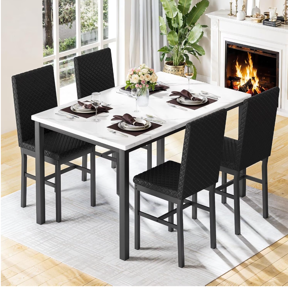 MIERES Kitchen Dining Set, Modern 5-Piece Table and Chair Set